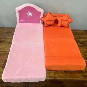 American Girl Pink and Orange Doll Beds with Star Pillows